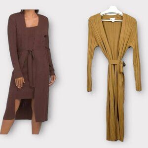 House of Harlow 1960 Duster Length Tie Front Ribbed Cardigan Tan